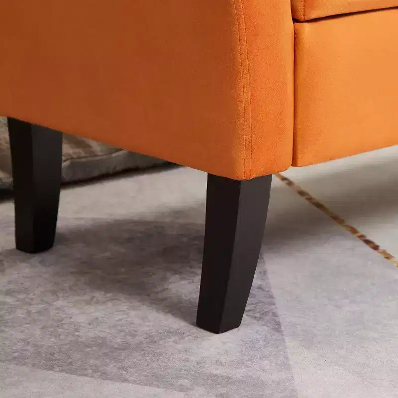 Banc de rangement en velours de 51,5 po avec accoudoirs incurvés - Touffeté, pieds en bois massif