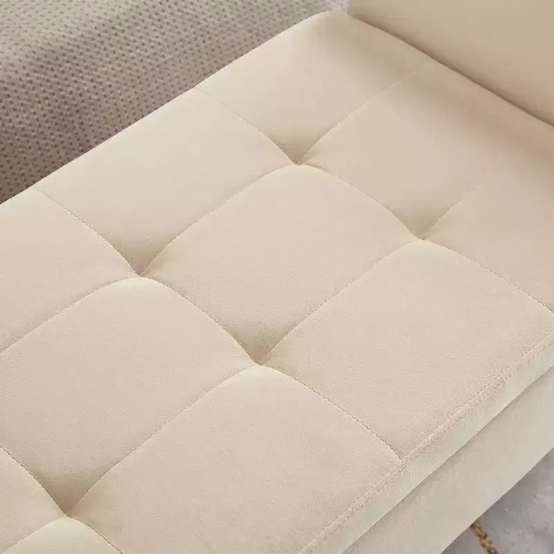 Banc de rangement en velours de 51,5 po avec accoudoirs incurvés - Touffeté, pieds en bois massif