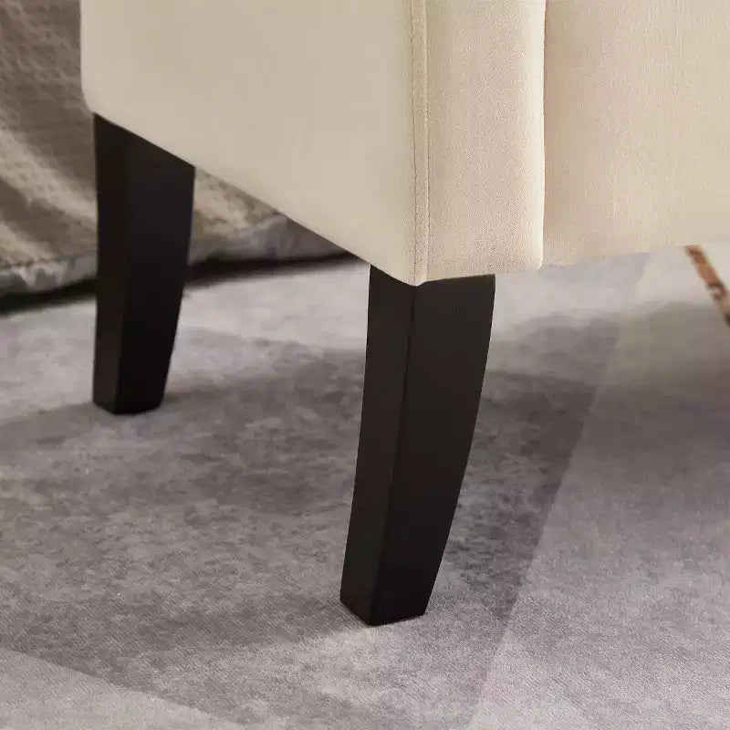 Banc de rangement en velours de 51,5 po avec accoudoirs incurvés - Touffeté, pieds en bois massif