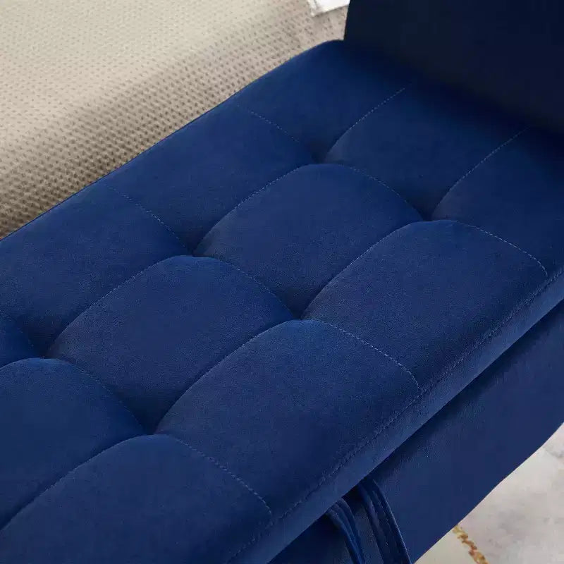 Banc de rangement en velours de 51,5 po avec accoudoirs incurvés - Touffeté, pieds en bois massif