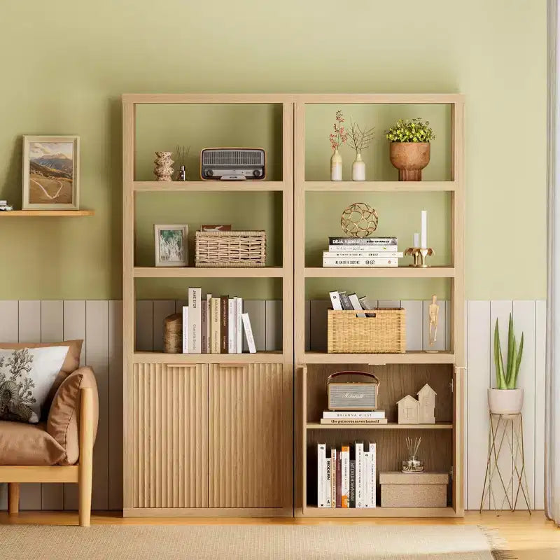 Bibliothèque à 5 niveaux avec portes - Vitrine haute en bois et étagère de rangement sur pied