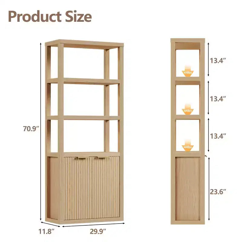 Bibliothèque à 5 niveaux avec portes - Vitrine haute en bois et étagère de rangement sur pied