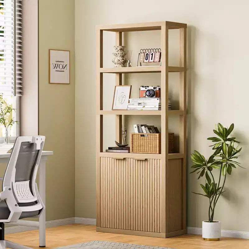 Bibliothèque à 5 niveaux avec portes - Vitrine haute en bois et étagère de rangement sur pied