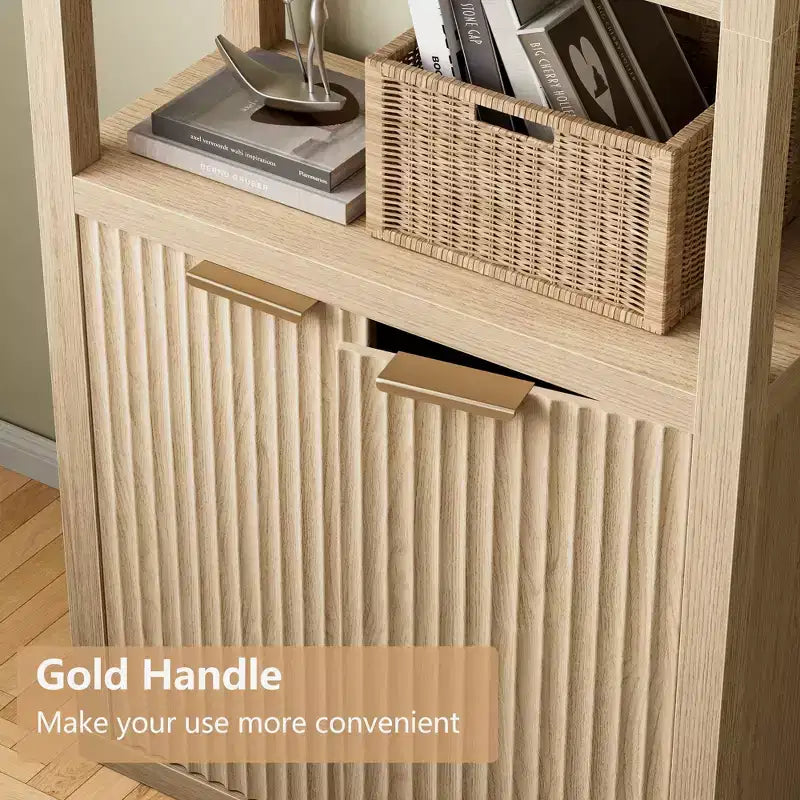 Bibliothèque à 5 niveaux avec portes - Vitrine haute en bois et étagère de rangement sur pied