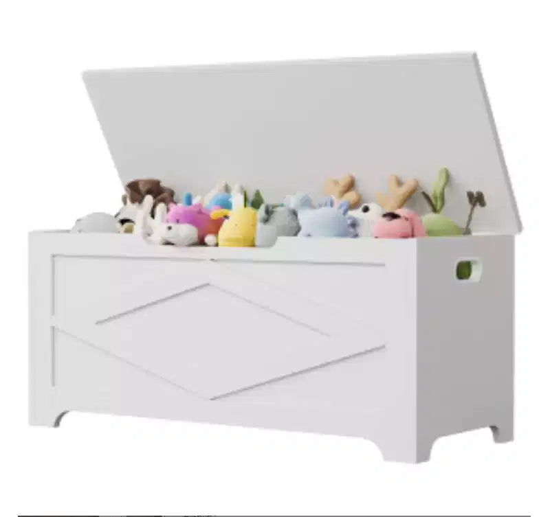 Pouf de rangement à pieds irréguliers – MDF, motif losanges, blanc