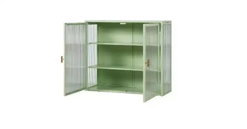 Buffet moderne à 3 niveaux – Fer et verre trempé, 2 portes, mural ou autoportant