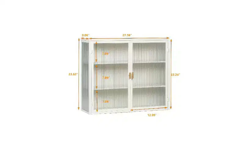 Buffet moderne à 3 niveaux – Fer et verre trempé, 2 portes, mural ou autoportant