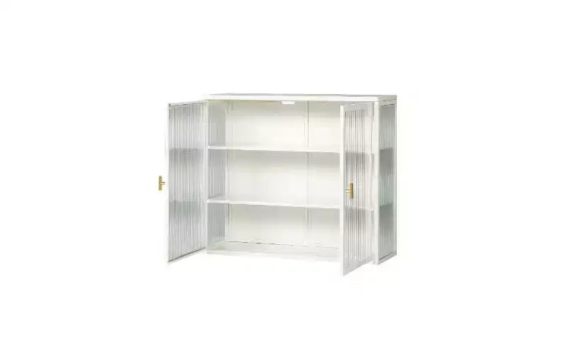 Buffet moderne à 3 niveaux – Fer et verre trempé, 2 portes, mural ou autoportant