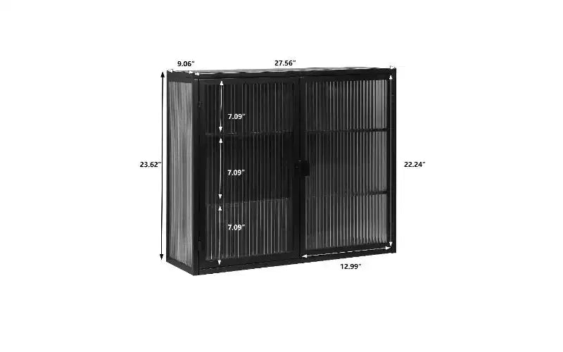 Buffet moderne à 3 niveaux – Fer et verre trempé, 2 portes, mural ou autoportant