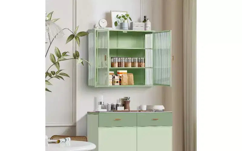 Buffet moderne à 3 niveaux – Fer et verre trempé, 2 portes, mural ou autoportant