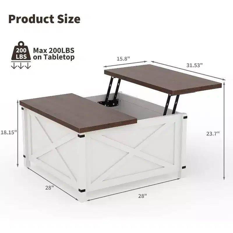 Table basse relevable - Style industriel rustique avec rangement dissimulé