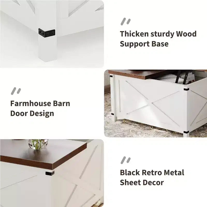 Table basse relevable - Style industriel rustique avec rangement dissimulé