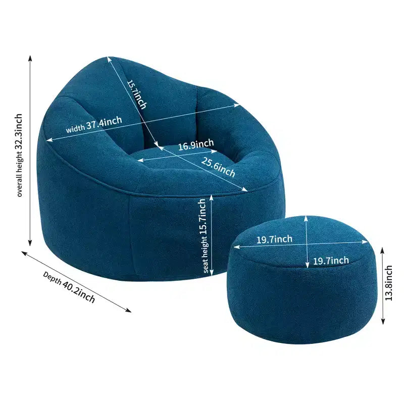 Pouf fauteuil en mousse haute densité avec repose-pieds - Microfibre, taille adulte