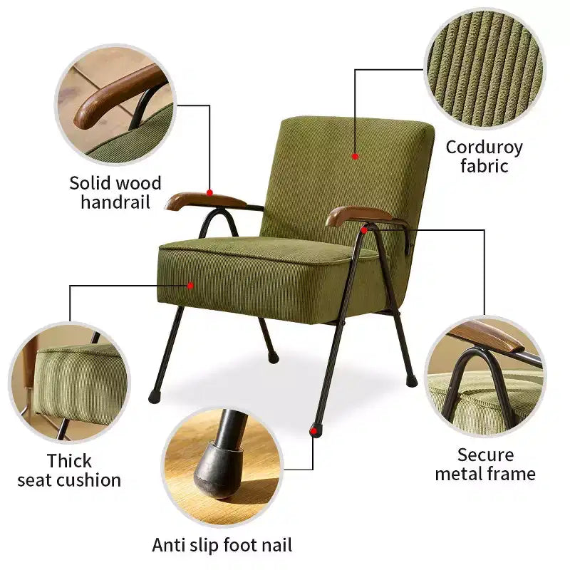 Fauteuil d'appoint moderne à dossier haut et accoudoirs - Tissu, piètement en métal en X, rembourrage doux