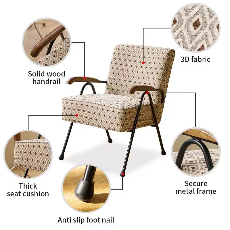 Fauteuil d'appoint moderne à dossier haut et accoudoirs - Tissu, piètement en métal en X, rembourrage doux