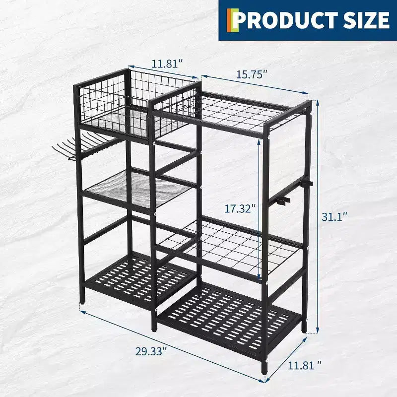 Range-outils de jardin robuste à 3 niveaux – 35 fentes et crochets, en acier, pour garage et abri de jardin
