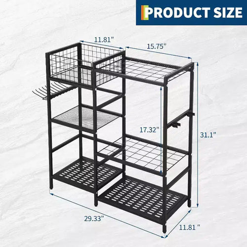 Range-outils de jardin robuste à 3 niveaux – 35 fentes et crochets, en acier, pour garage et abri de jardin