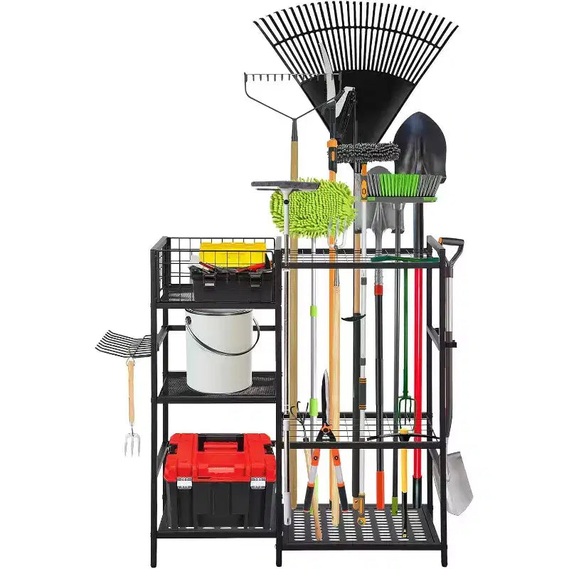 Range-outils de jardin robuste à 3 niveaux – 35 fentes et crochets, en acier, pour garage et abri de jardin