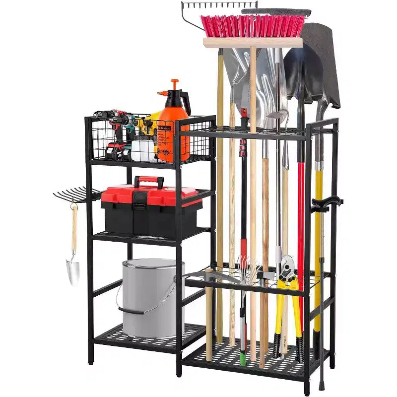 Range-outils de jardin robuste à 3 niveaux – 35 fentes et crochets, en acier, pour garage et abri de jardin