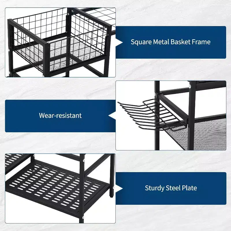Range-outils de jardin robuste à 3 niveaux – 35 fentes et crochets, en acier, pour garage et abri de jardin