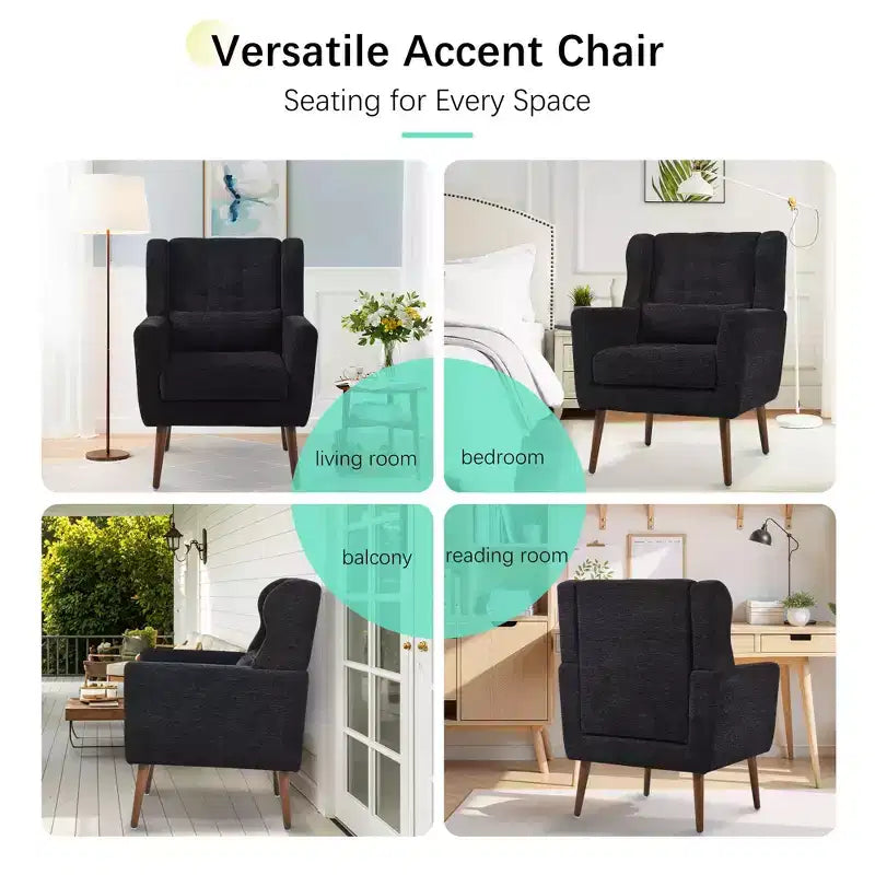 Fauteuil d'appoint en chenille - Fauteuil de salon moderne avec coussin, dossier ergonomique, pieds en bois fuselés
