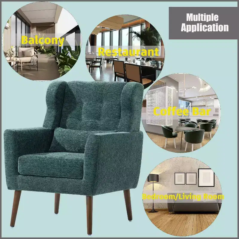 Fauteuil d'appoint en chenille - Fauteuil de salon moderne avec coussin, dossier ergonomique, pieds en bois fuselés