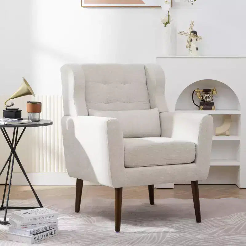 Fauteuil d'appoint en chenille - Fauteuil de salon moderne avec coussin, dossier ergonomique, pieds en bois fuselés