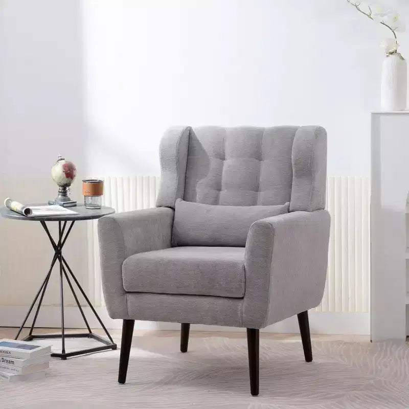 Fauteuil d'appoint en chenille - Fauteuil de salon moderne avec coussin, dossier ergonomique, pieds en bois fuselés