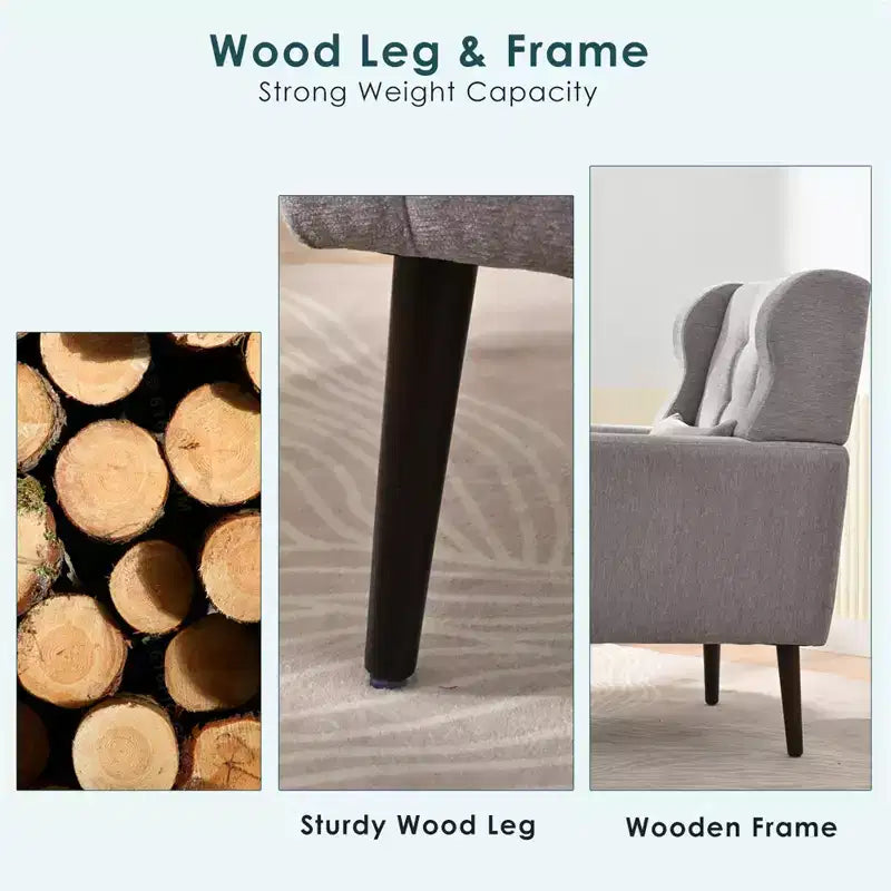 Fauteuil d'appoint en chenille - Fauteuil de salon moderne avec coussin, dossier ergonomique, pieds en bois fuselés