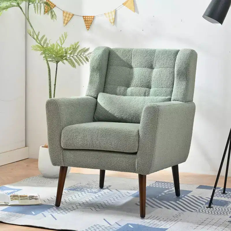 Fauteuil d'appoint en chenille - Fauteuil de salon moderne avec coussin, dossier ergonomique, pieds en bois fuselés