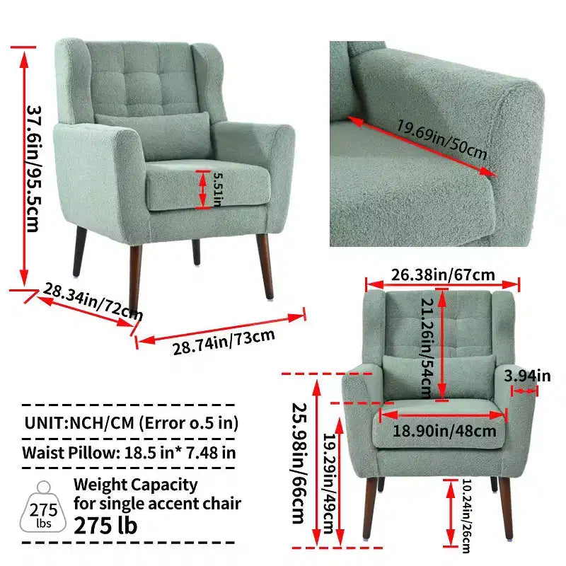 Fauteuil d'appoint en chenille - Fauteuil de salon moderne avec coussin, dossier ergonomique, pieds en bois fuselés