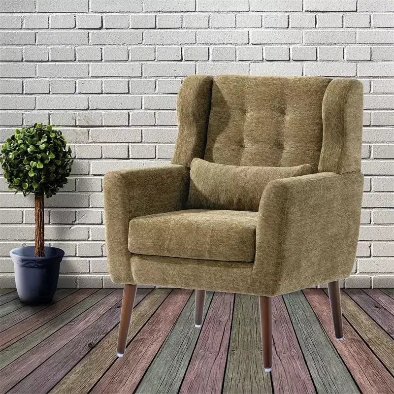 Fauteuil d'appoint en chenille - Fauteuil de salon moderne avec coussin, dossier ergonomique, pieds en bois fuselés