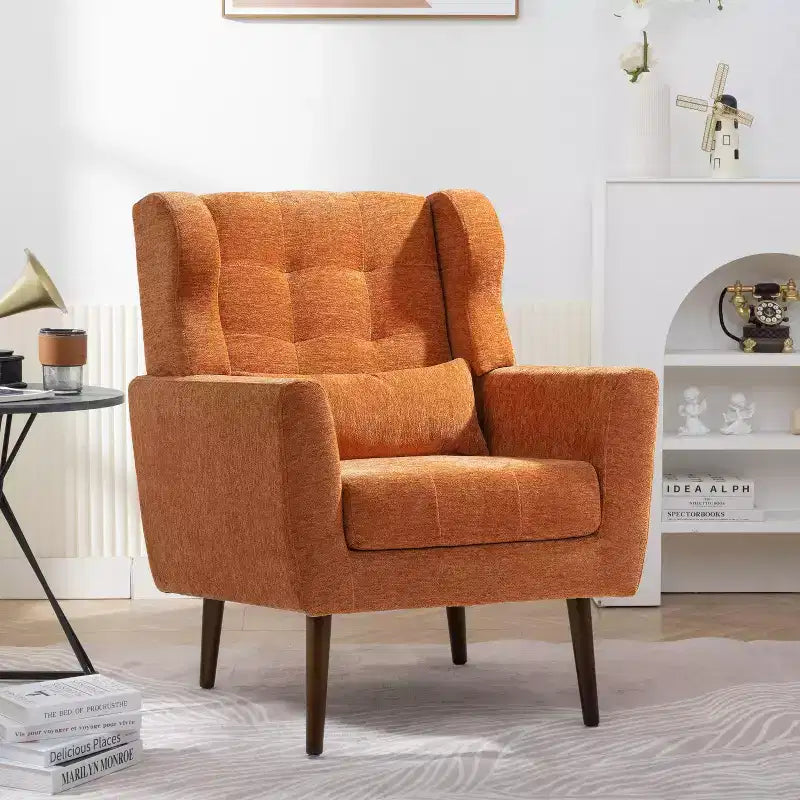 Fauteuil d'appoint en chenille - Fauteuil de salon moderne avec coussin, dossier ergonomique, pieds en bois fuselés