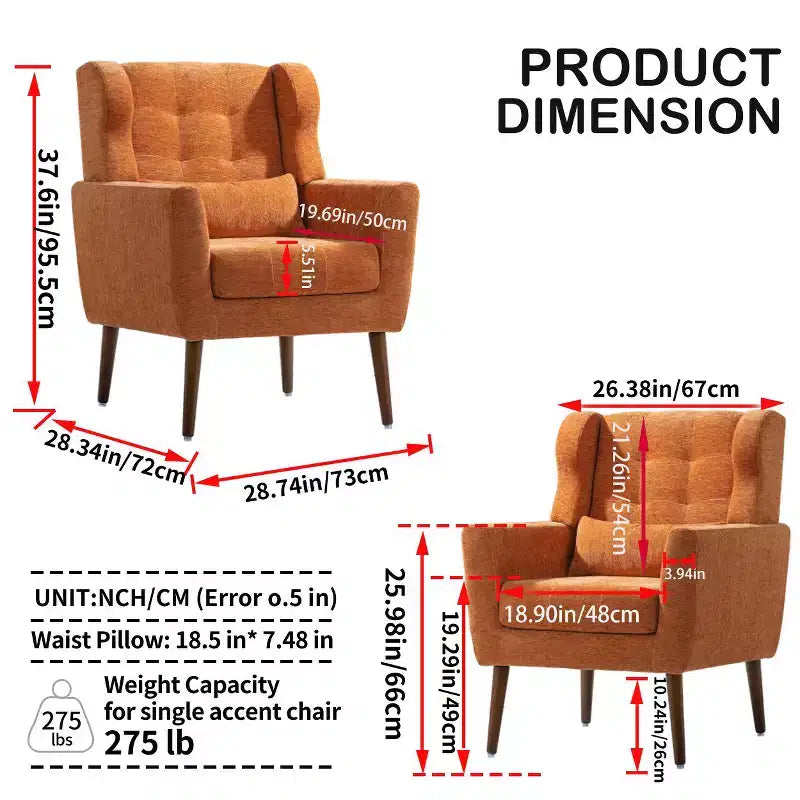 Fauteuil d'appoint en chenille - Fauteuil de salon moderne avec coussin, dossier ergonomique, pieds en bois fuselés