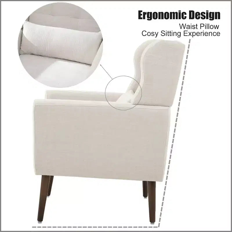 Fauteuil d'appoint en chenille - Fauteuil de salon moderne avec coussin, dossier ergonomique, pieds en bois fuselés