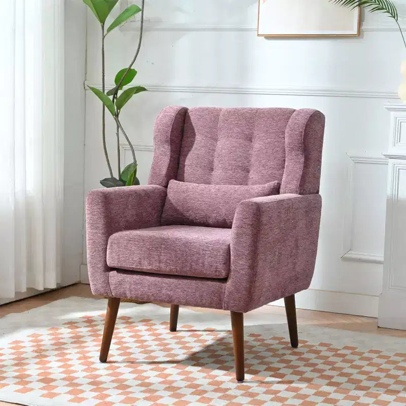 Fauteuil d'appoint en chenille - Fauteuil de salon moderne avec coussin, dossier ergonomique, pieds en bois fuselés