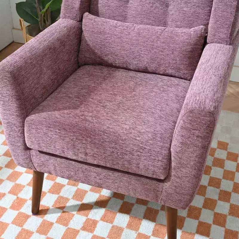Fauteuil d'appoint en chenille - Fauteuil de salon moderne avec coussin, dossier ergonomique, pieds en bois fuselés