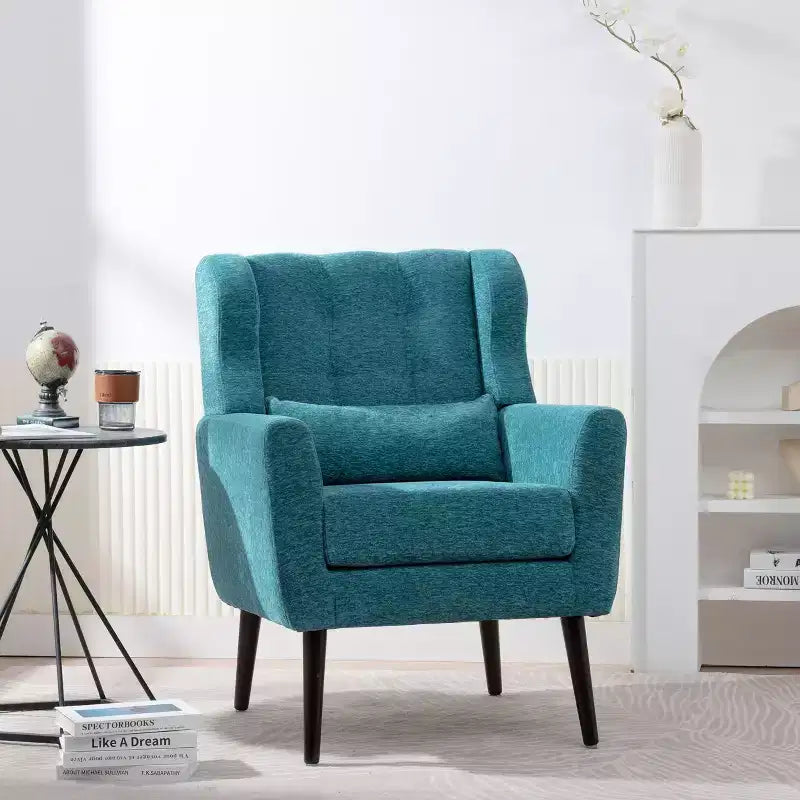 Fauteuil d'appoint en chenille - Fauteuil de salon moderne avec coussin, dossier ergonomique, pieds en bois fuselés