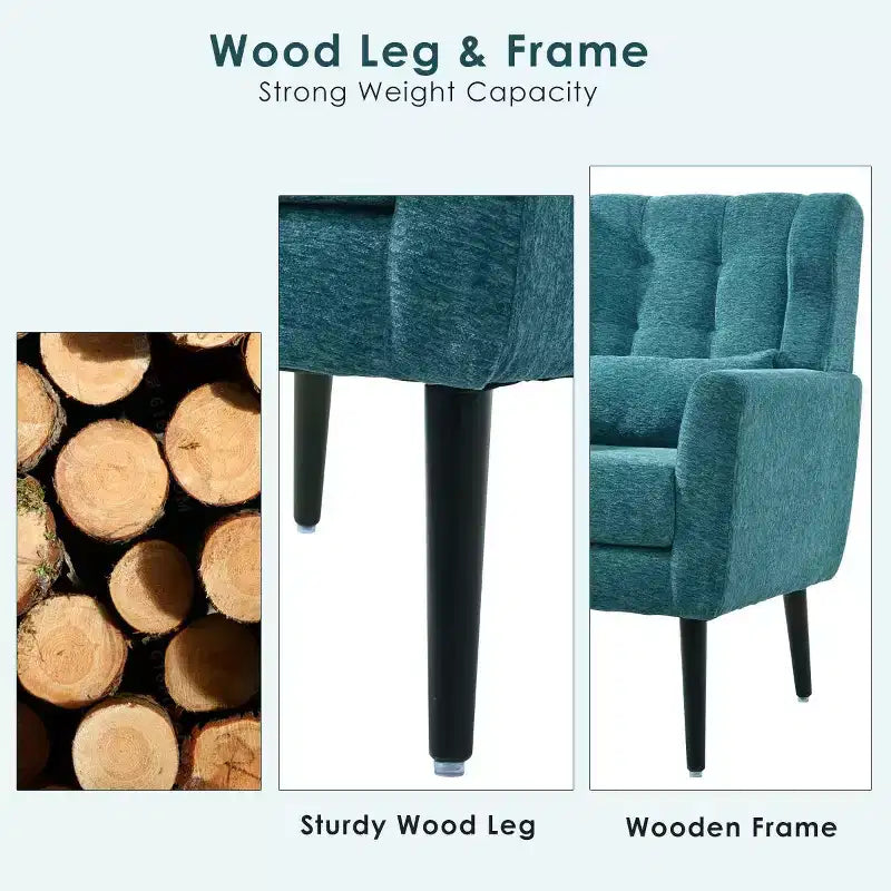 Fauteuil d'appoint en chenille - Fauteuil de salon moderne avec coussin, dossier ergonomique, pieds en bois fuselés