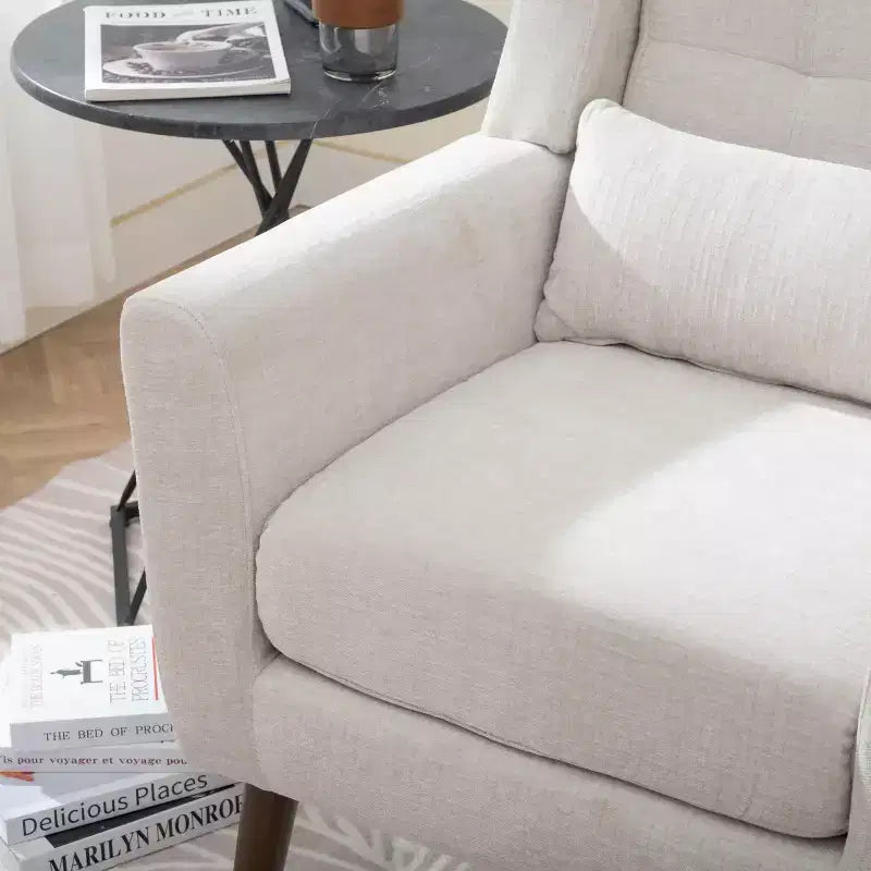 Fauteuil d'appoint en chenille - Fauteuil de salon moderne avec coussin, dossier ergonomique, pieds en bois fuselés