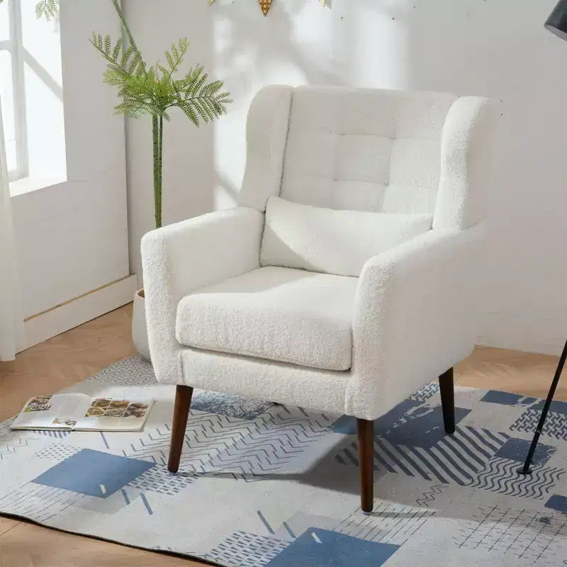 Fauteuil d'appoint en chenille - Fauteuil de salon moderne avec coussin, dossier ergonomique, pieds en bois fuselés