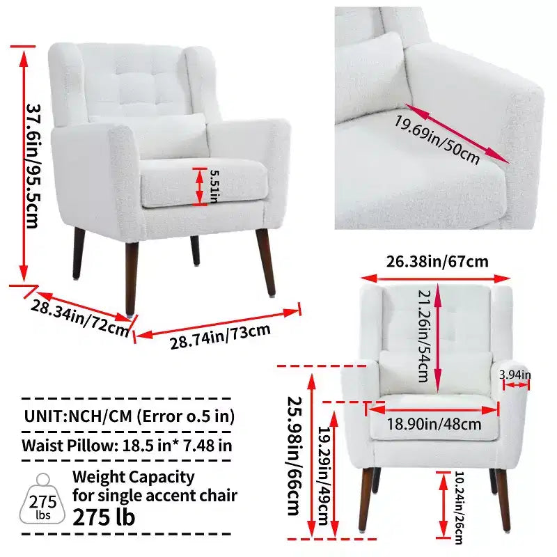 Fauteuil d'appoint en chenille - Fauteuil de salon moderne avec coussin, dossier ergonomique, pieds en bois fuselés