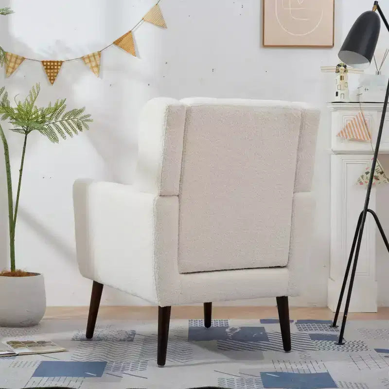 Fauteuil d'appoint en chenille - Fauteuil de salon moderne avec coussin, dossier ergonomique, pieds en bois fuselés