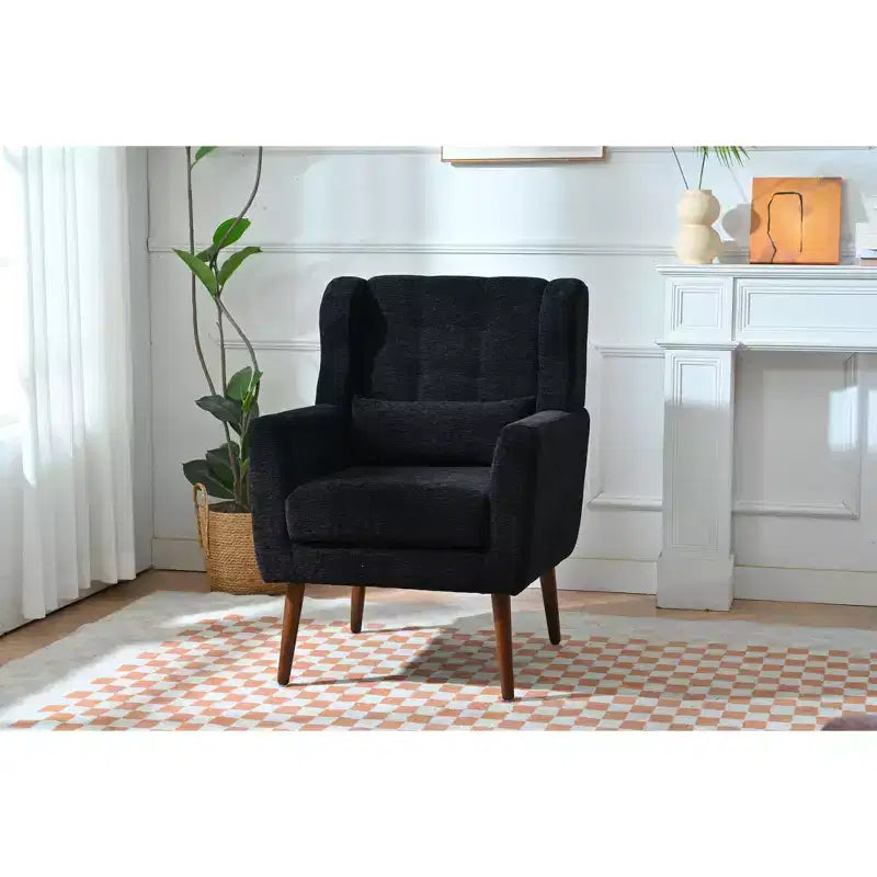 Fauteuil d'appoint en chenille - Fauteuil de salon moderne avec coussin, dossier ergonomique, pieds en bois fuselés