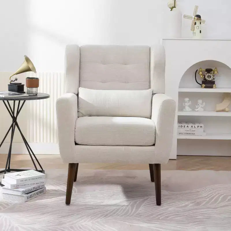 Fauteuil d'appoint en chenille - Fauteuil de salon moderne avec coussin, dossier ergonomique, pieds en bois fuselés
