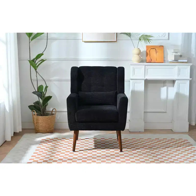 Fauteuil d'appoint en chenille - Fauteuil de salon moderne avec coussin, dossier ergonomique, pieds en bois fuselés
