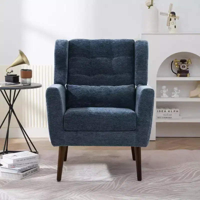 Fauteuil d'appoint en chenille - Fauteuil de salon moderne avec coussin, dossier ergonomique, pieds en bois fuselés