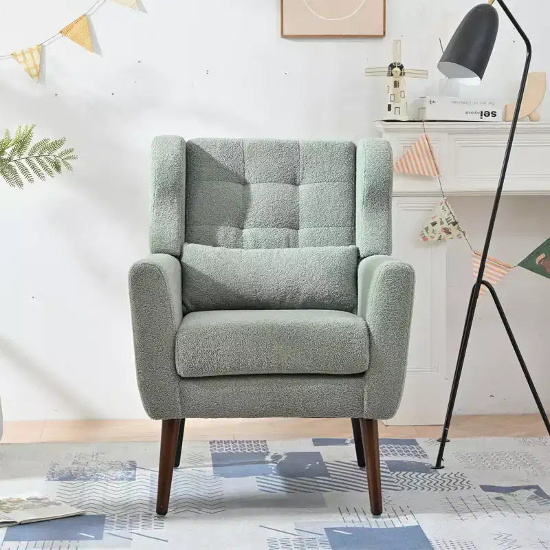 Fauteuil d'appoint en chenille - Fauteuil de salon moderne avec coussin, dossier ergonomique, pieds en bois fuselés