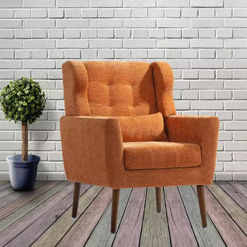 Fauteuil d'appoint en chenille - Fauteuil de salon moderne avec coussin, dossier ergonomique, pieds en bois fuselés