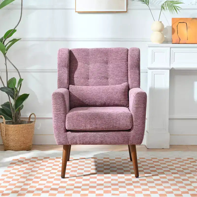 Fauteuil d'appoint en chenille - Fauteuil de salon moderne avec coussin, dossier ergonomique, pieds en bois fuselés